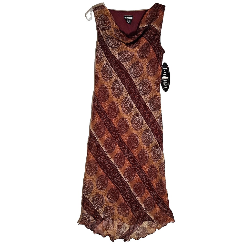 Believe Dress Womens 8 Multi Cinnamon Cowl Neck‎ Sleeveless Boho Lettuce Hem 90s